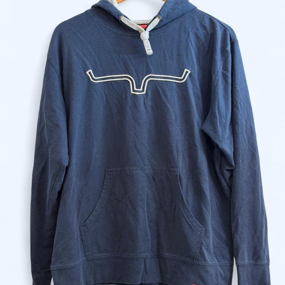 Western Revival Cozy Kimes Ranch navy blue hoodie with white logo Size M Cowboy